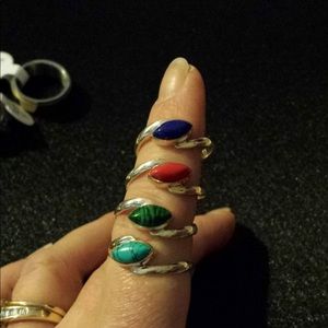 Unique Multi Gem Sterling Silver Stack Ring Sz 7